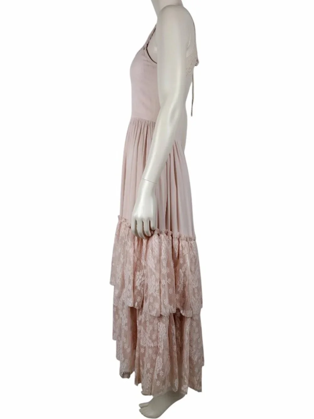 Joy Folie Mia Joy Blush Pink Tiered Lace Full Skirt Boho Maxi Dress Size 14